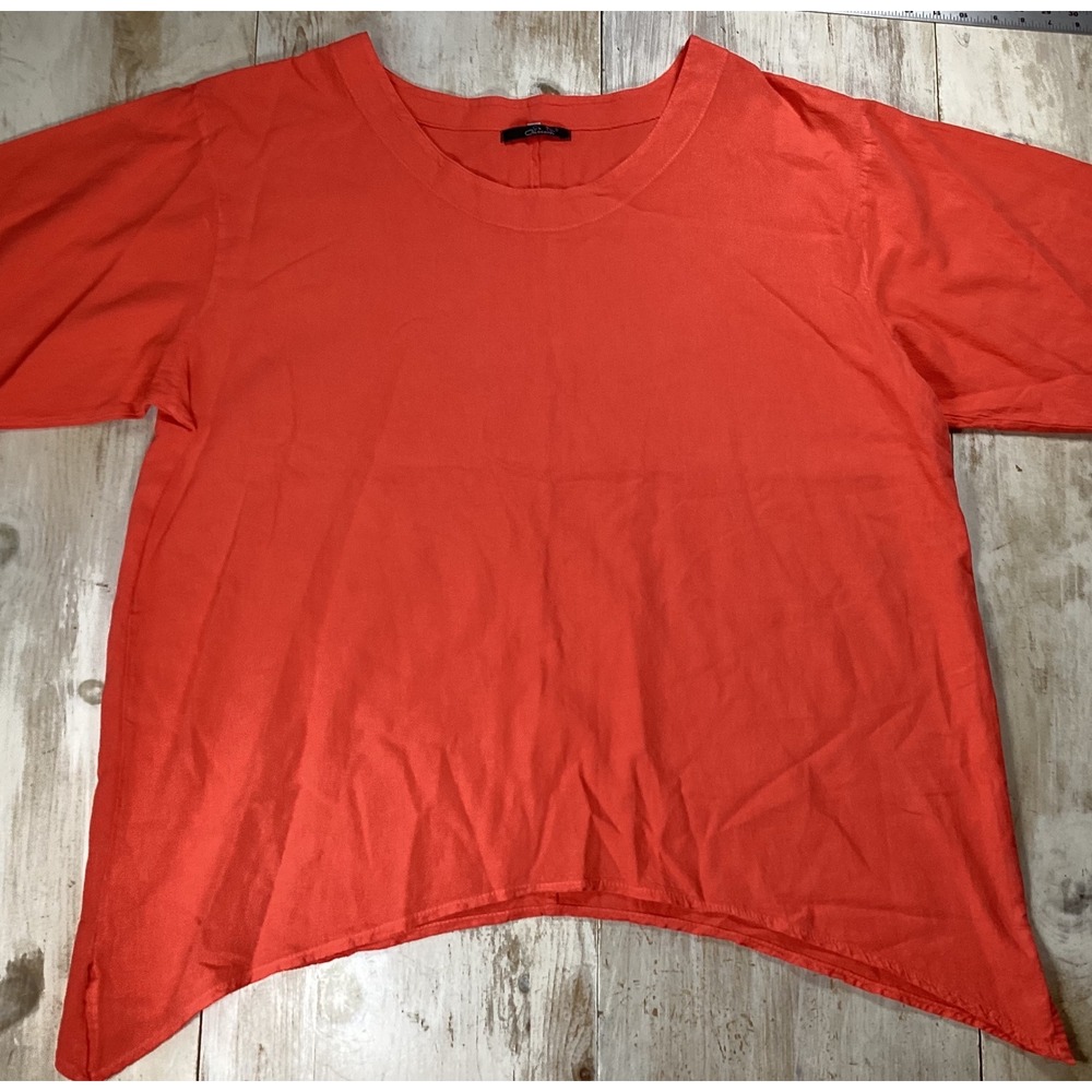 Giocam Womens XL Coral Orange 100% Cotton Sharkbite Hem Boxy Short Sleeve Top